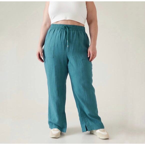 Athleta Women's Retreat Linen Comfort Slits Loungewear Wide Leg Pants Size 18 - Picture 2 of 12